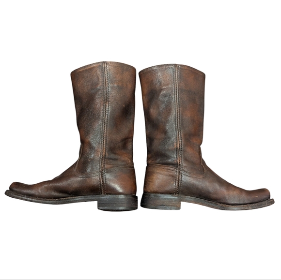 FRYE Women's Brown Leather Snub Nosed Zip Up Boots - Size 6.5 M - Picture 14 of 16